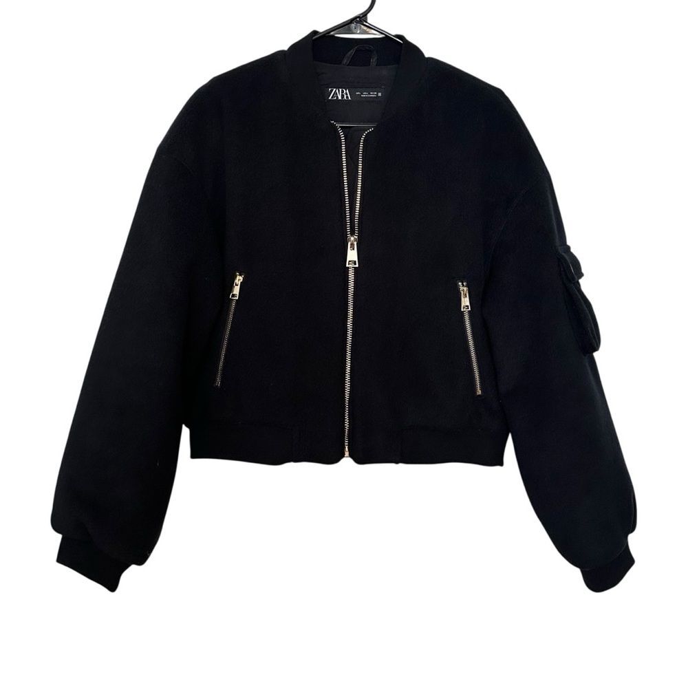 Zara Soft Navy Blue Bomber Jacket with Gold Accents Size L